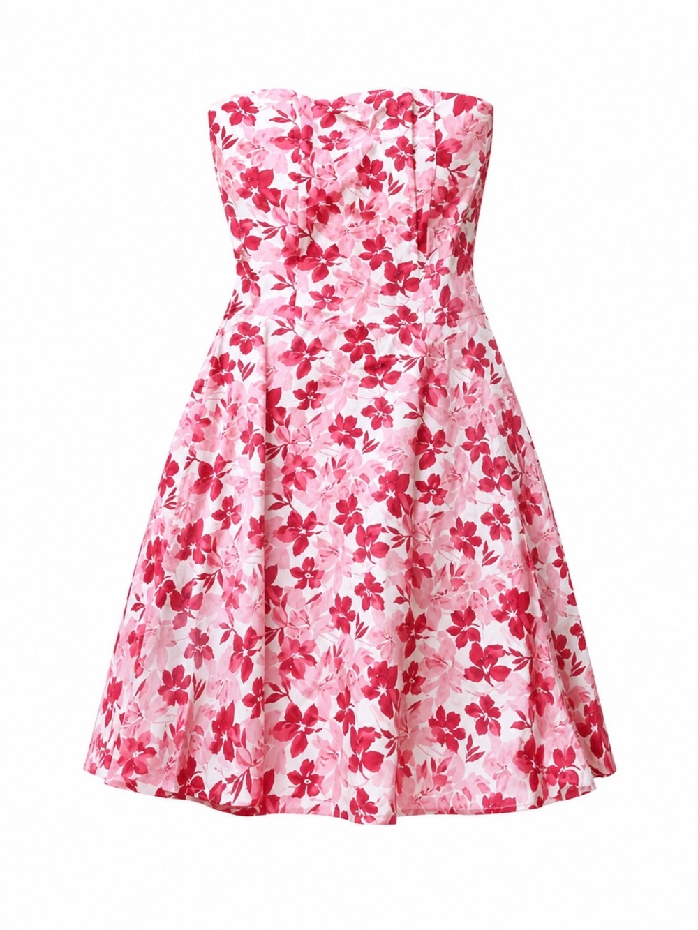 Chesley Strapless Floral Dress Medium Pink Red Fit & Flare Vintage - Picture 1 of 4
